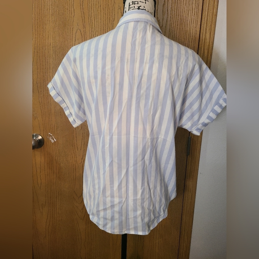 Universal Thread Nautical Preppy Striped Button Up Short Sleeved Shirt - Picture 3 of 4
